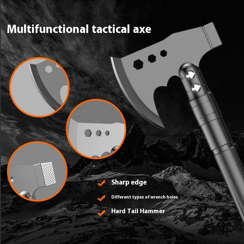 Multifunctional tactical axe with sharp edge, wrench holes, and hard tail hammer, outdoor survival tool