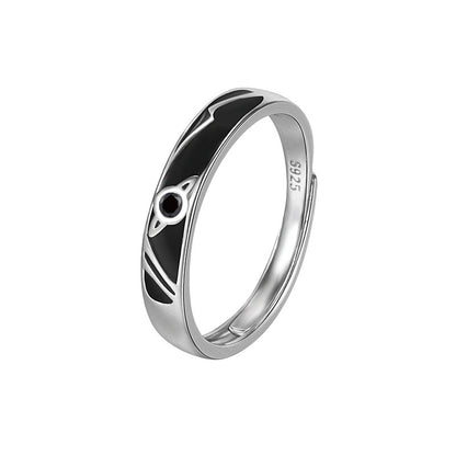 925 sterling silver unisex ring with black enamel planet design band