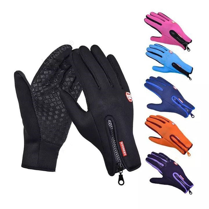 Waterproof winter riding gloves with fleece lining, anti-skid grip, touchscreen compatible in multiple colors