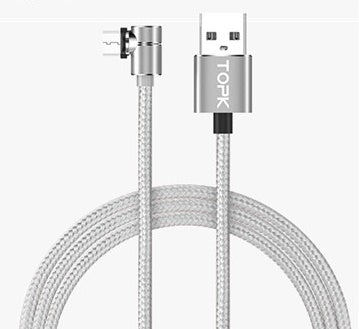 Silver 3ft Trendoligy magnetic USB-C cable with 360° rotating right-angle fast charging cord