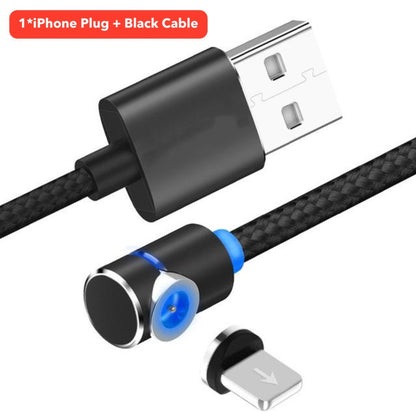 Black braided 3ft magnetic USB-C cable with 360-degree rotating right-angle connector and detachable iPhone plug