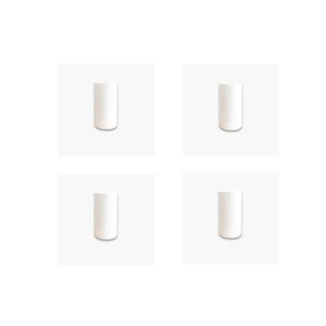 Four white portable mini thermal printers with Bluetooth inkless printing on white background