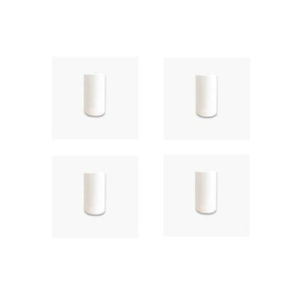 Four white portable mini thermal printers with Bluetooth inkless printing on white background