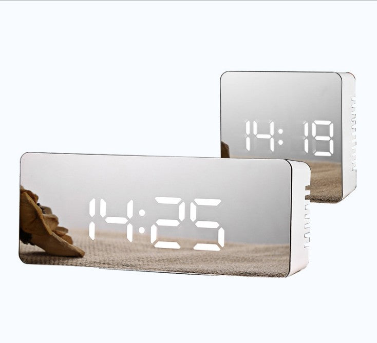 Trendoligy digital LED mirror clock displaying time with white digits on reflective surface
