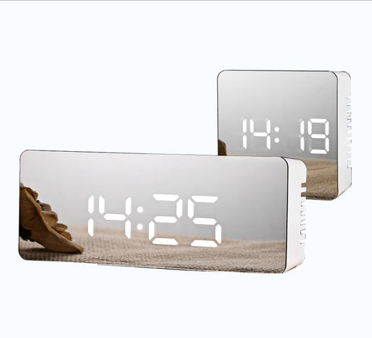 Trendoligy digital LED mirror clock displaying time with white digits on reflective surface