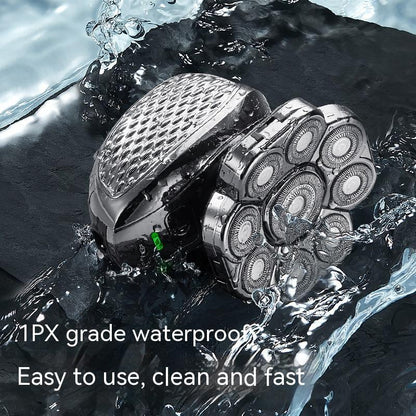Rechargeable electric hair clipper with seven rotary blades under water showcasing waterproof feature