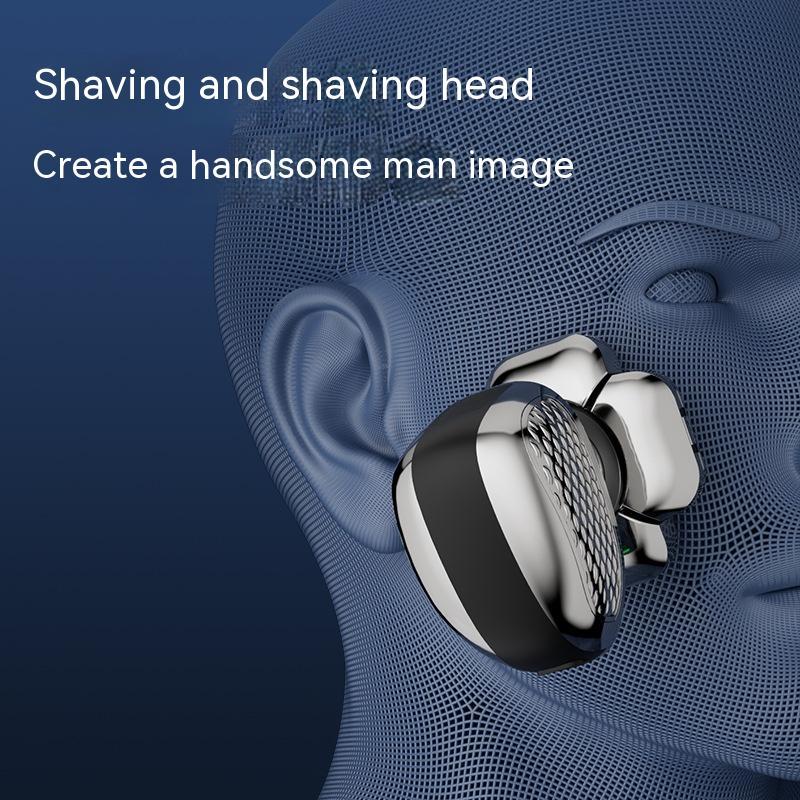 close-up of rechargeable electric hair clipper with washable design on blue mesh head model