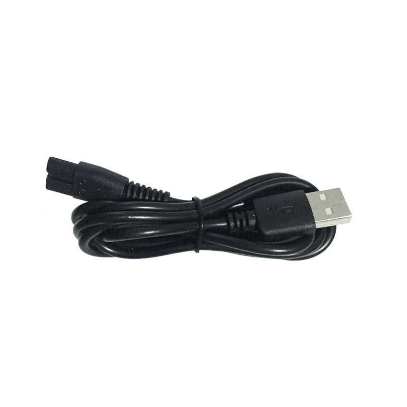 Black USB charging cable with standard USB-A connector on white background