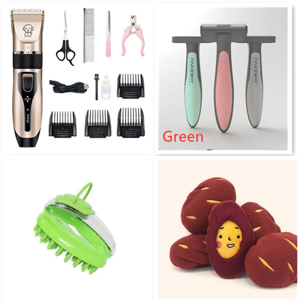 Dog grooming kit with rechargeable ceramic clipper, comb, scissors, nail clipper, and brushes