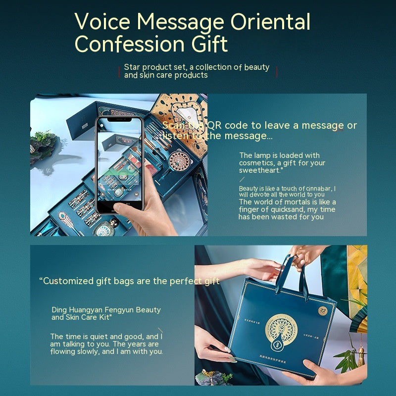 Multicolor 22-piece oriental makeup set with cosmetics in decorative box and custom gift bag