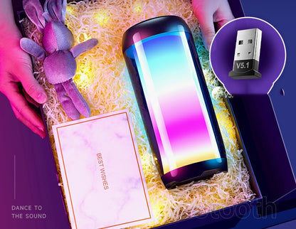 Two-pack Trendoligy Bluetooth ambient light speakers with colorful glow in gift box, includes V5.1 USB adapter