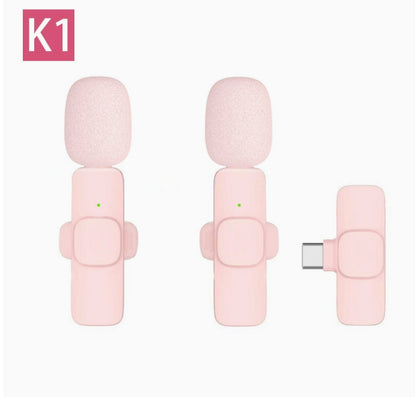 Pink Trendoligy wireless Type-C rechargeable lavalier microphone with foam windscreen and LED indicator