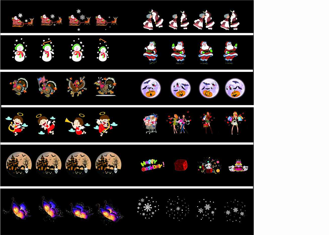 Outdoor LED laser projector slides featuring Christmas, Halloween, shopping, birthday, butterfly, and snowflake designs