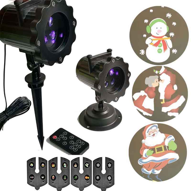 Outdoor LED laser projector light with 12 replaceable Christmas-themed slides and remote control