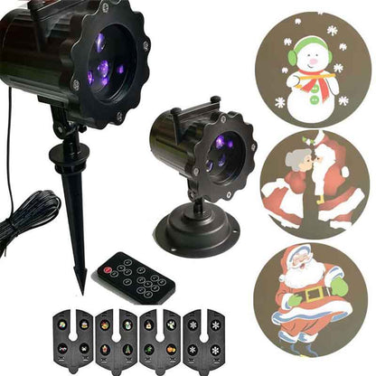 Outdoor LED laser projector light with 12 replaceable Christmas-themed slides and remote control
