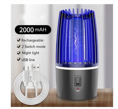 Rechargeable USB mosquito zapper lamp with night light and 2000mAh battery, includes USB cable