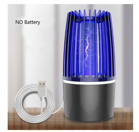 USB rechargeable mosquito killer lamp with blue LED light and electric grid on wooden table