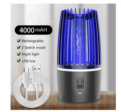 Rechargeable USB mosquito killer lamp with blue light, 4000mAh battery, night light, and 2 switch modes