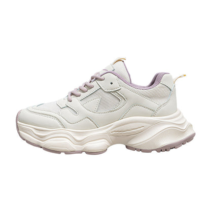 White and light purple women's mesh sneakers with breathable design and chunky sole