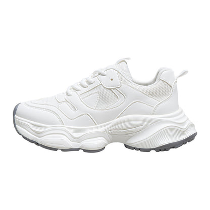 White mesh breathable women's sneakers with lace-up design and chunky sole