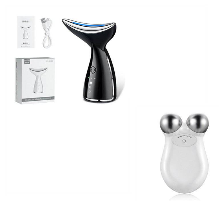 Black electric neck beauty device with LED, USB cable and white dual-ball massager for skin tightening