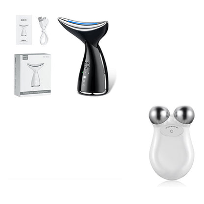 Black electric neck beauty device with LED, USB cable and white dual-ball massager for skin tightening