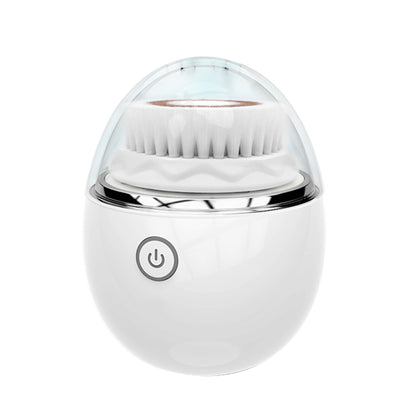 White ultrasonic electric face washer with wireless charging and soft bristle brush