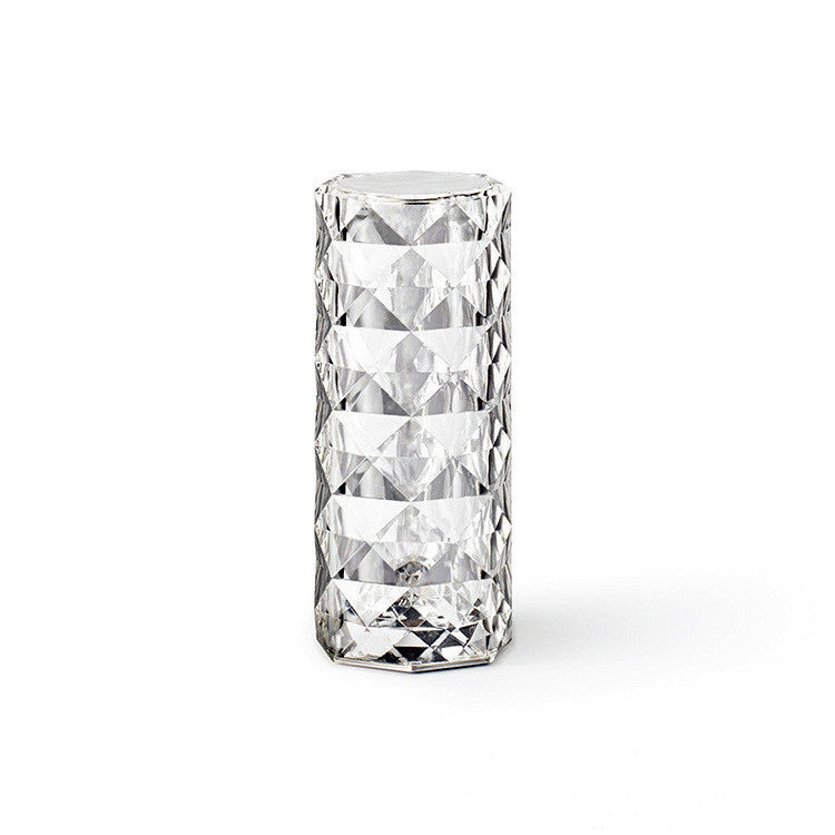 Transparent crystal USB table lamp with geometric facets and soft white glow