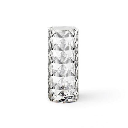 Transparent crystal USB table lamp with geometric facets and soft white glow