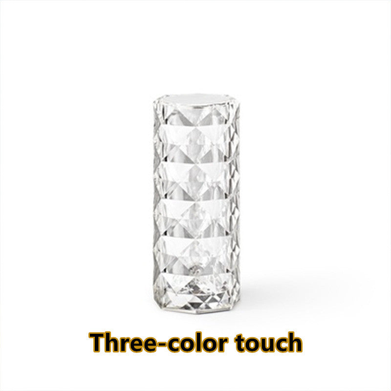 Clear crystal USB table lamp with geometric pattern and three-color touch dimming feature