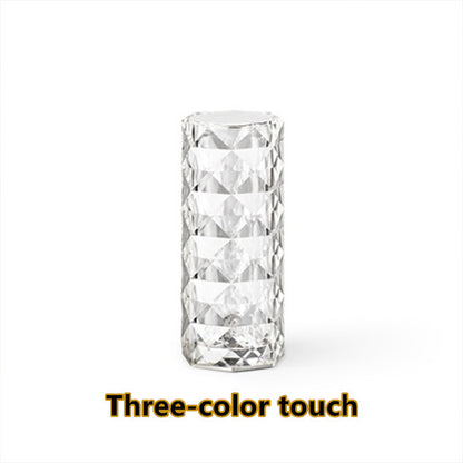 Clear crystal USB table lamp with geometric pattern and three-color touch dimming feature