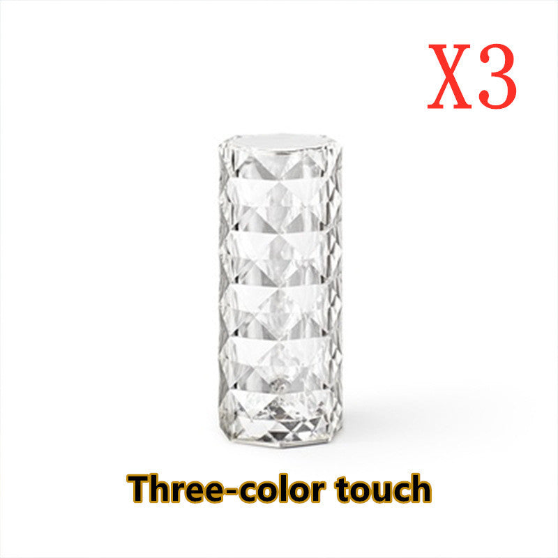 Crystal USB touch dimming table lamp with three-color lighting and acrylic shade
