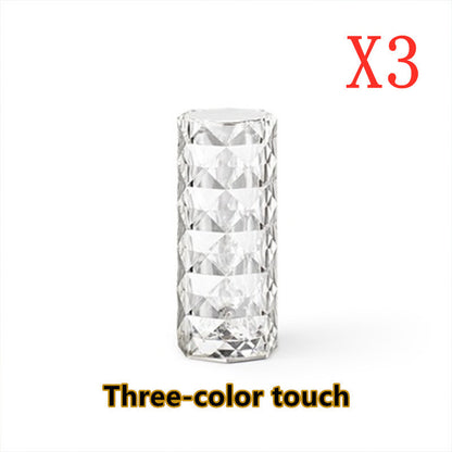 Crystal USB touch dimming table lamp with three-color lighting and acrylic shade