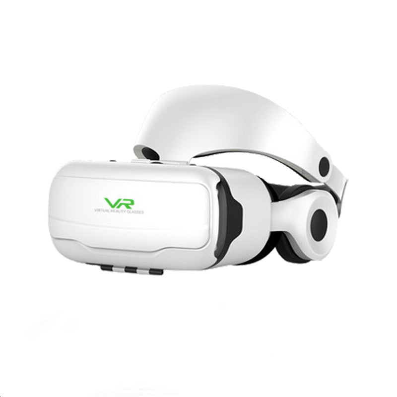 White adjustable Trendoligy VR headset with headphones and HD virtual reality glasses