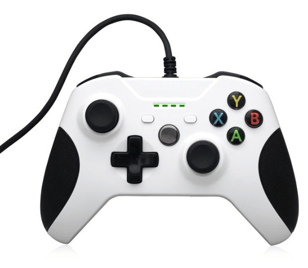 White Trendoligy wired USB game controller with black grips and colored A B X Y buttons for Xbox One and PC