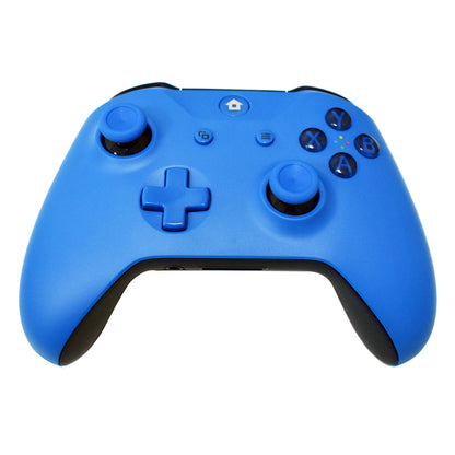 Blue wireless gaming controller with dual analog sticks, directional pad, and ABXY buttons