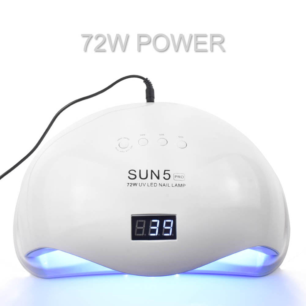White SUN5 Pro 72W UV LED nail lamp with digital timer and blue curing light