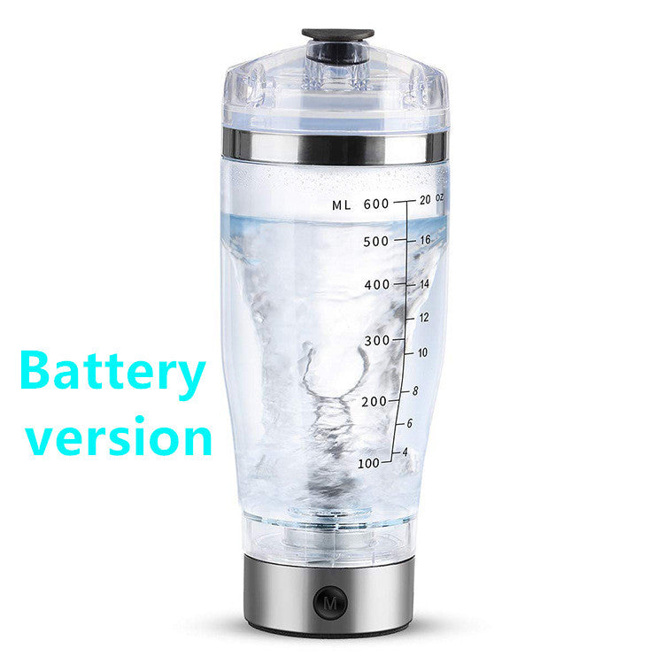 White USB rechargeable 450ml electric shaker bottle with vortex mixing and measurement markings