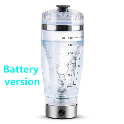 White USB rechargeable 450ml electric shaker bottle with vortex mixing and measurement markings