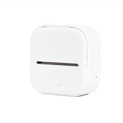 White portable mini thermal printer with Bluetooth and inkless printing on white background