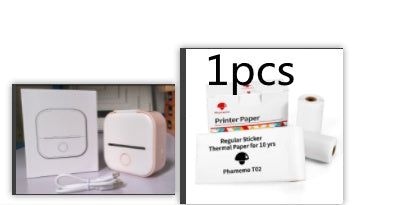 White Trendoligy portable mini thermal printer with Bluetooth, USB cable, and packaging box