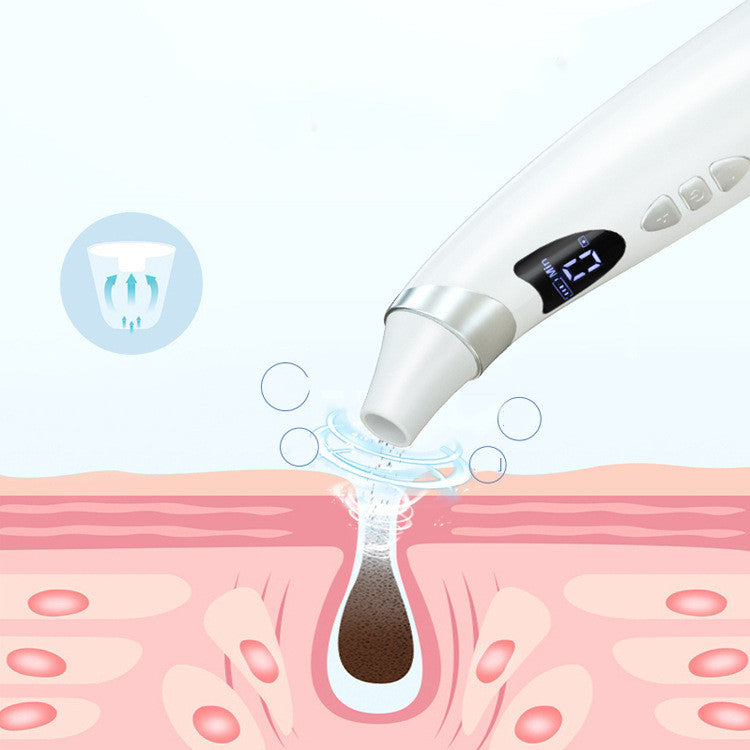 White USB blackhead remover with digital display cleansing skin pore in medical illustration