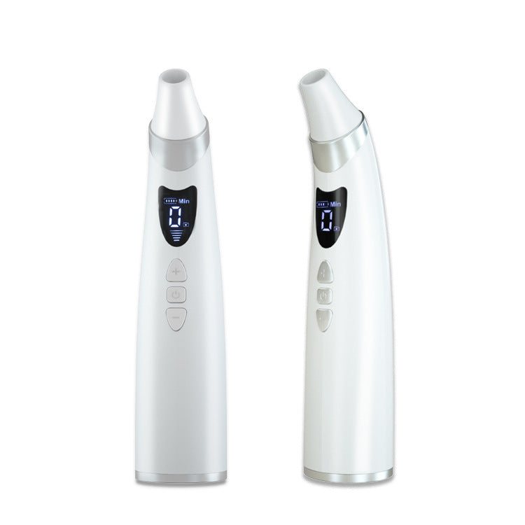 White USB blackhead remover with digital display and control buttons, strong suction pore cleaner