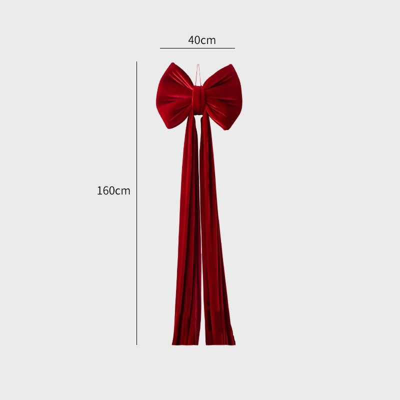 Large wine red velvet Christmas bow decoration with 40cm width and 160cm length