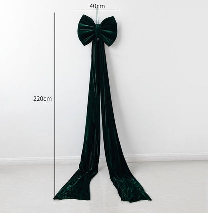 Large dark green velvet bow with long hanging tails, 220cm length, 40cm width, wall decoration