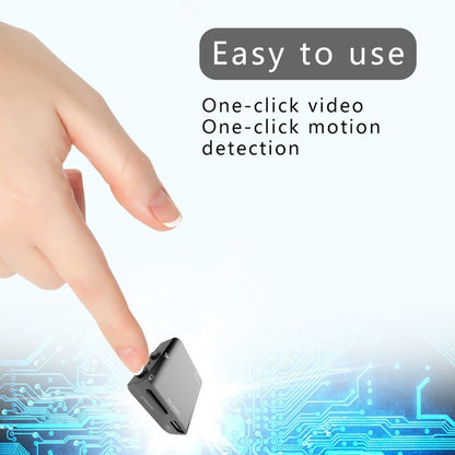 Hand holding black Trendoligy mini camera with one-click video and motion detection features
