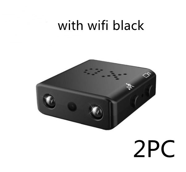 Compact black Trendoligy mini WiFi camera with dual lenses and motion detection features