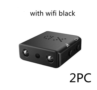 Compact black Trendoligy mini WiFi camera with dual lenses and motion detection features
