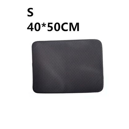 Black small waterproof cat litter mat with mesh texture, size 40x50cm