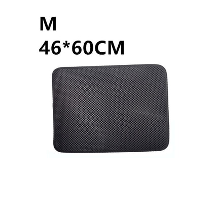 Medium black waterproof cat litter mat with textured surface, size 46x60 cm